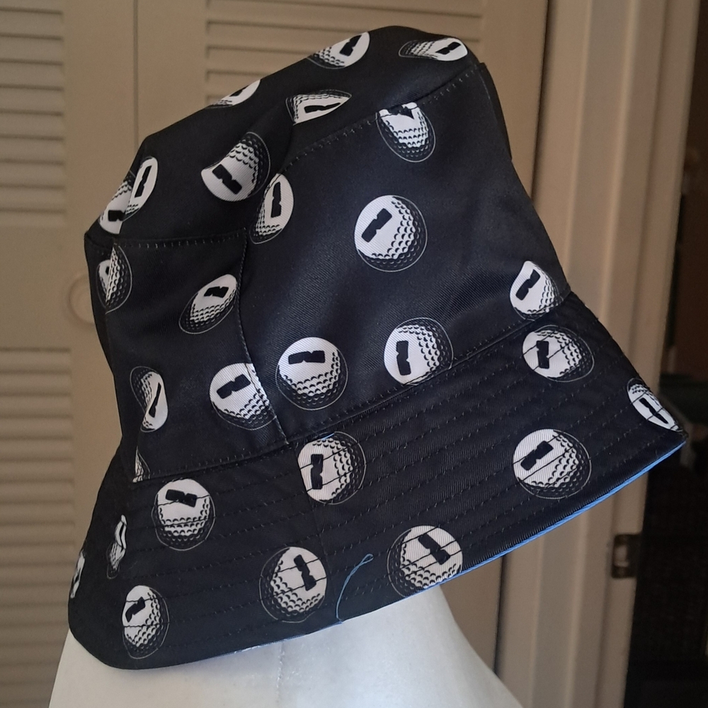 Black And Blue Unisex Reversible Golf Ball Print Bucket Hat